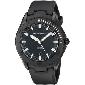 Emporio Armani ARS9005 Mens Black Dial Analog Automatic Watch with Rubber Strap