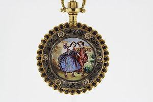 DRESSLER Pocket Watch solid 18K Gold Sapphire Diamonds & Pearls Cal. FHF36 (1139