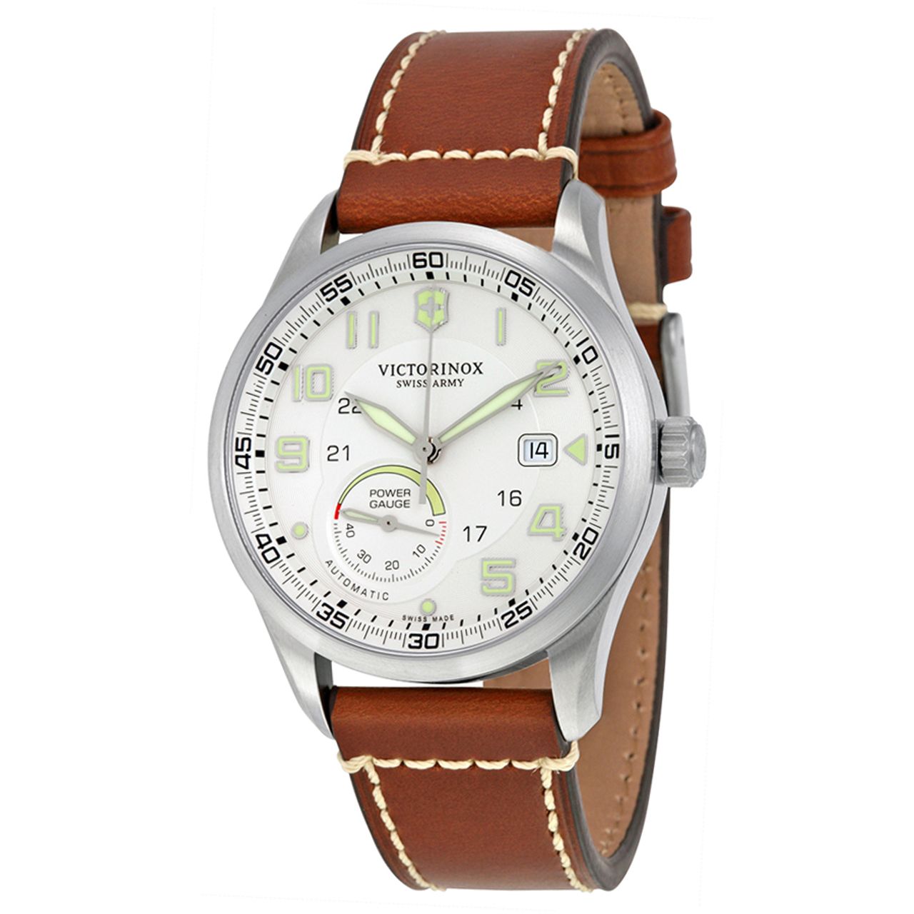 Victorinox 241576 Mens Silver Dial Analog Automatic Watch with Leather Strap