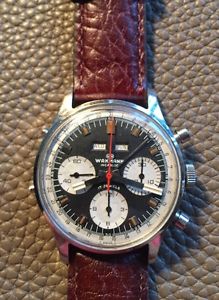 Wakmann Vintage Chronograph Three Register Triple Date Watch Rare