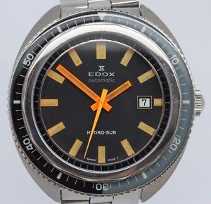 VINTAGE Edox Hyrdosub Mens Large 43mm Steel Automatic Divers Watch w Bracelet