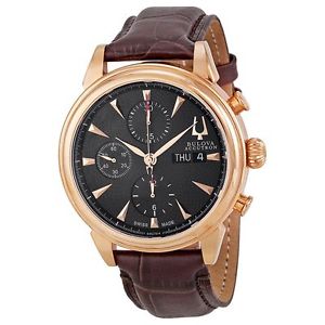 Accutron 64C104 Mens Black Dial Analog Automatic Watch with Leather Strap