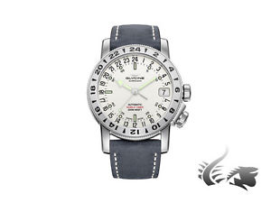 Glycine Airman 17 Automatic Watch, Purist 24h, White, GL 293, Grey Leather Strap