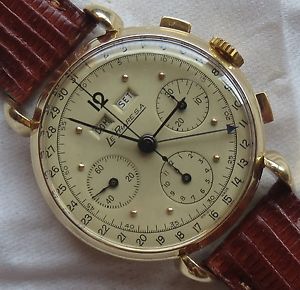 Le Phare chronograph & triple date mens wristwatch 18K solid gold case 37 mm.