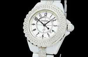 Auth CHANEL J12 Aftermarket Diamond Ceramic/SS Quartz Women's Watch(S A7560)