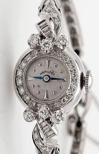 Vintage $5000 2ct VS G Diamond Baguette 14k White Gold HAMILTON Ladies Watch WTY