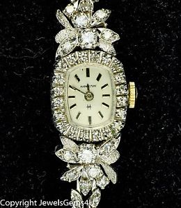 HAMILTON 1.70 ct Diamond 14K White Gold Lady's Dress Watch Vintage GIA GG Apprsl