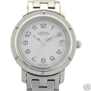Auth HERMES Clipper Ref. CL4.210  SS Light-blue dial plateQuartz Women's watch