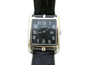 Auth Hermes Leather Strap Cape Cod Watch Black/ Silver