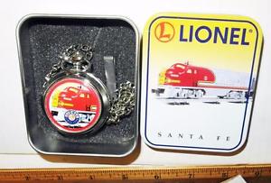 LIONEL SANTA FE POCKET WATCH NEW IN TIN BOX WITH ALL PAPERWORK