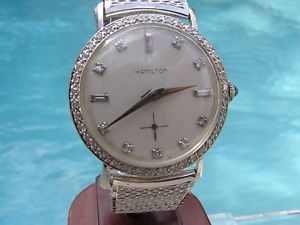 Vintage Hamilton Men's 14k White Gold Diamond Bezel & Dial