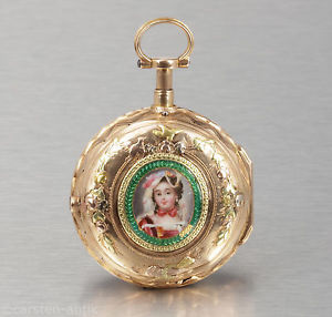 18k Gold enamel Abraham Faizan Paris ¼ Repeater 1760 verge Fusee Pocket watch