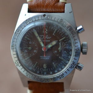 DIFOR VALJOUX 92 SKIN DIVER CHRONOGRAPH 1960's DEEP BROWN DIAL 37MM STAINLESS