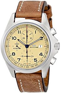Glycine 3924.15AT-LB7BH Combat Automatic Chronograph Beige Dial Brown Strap
