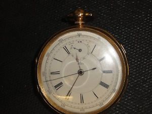 ANTIQUE FUSEE EUROPEAN 18K POCKET STOP WATCH, UP & DOWN INDICATOR KW/KS, 49mm