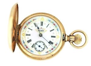 Antique Victorian Elgin Solid 14k Gold Full Hunter Diamond Pocket Watch Pendant
