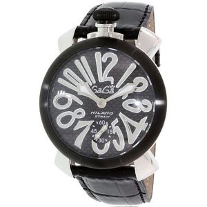 Gaga Milano 5013.01S Mens Black Dial Analog Automatic Watch with Leather Strap
