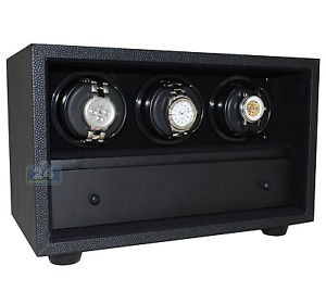 Triple Automatic Watch Winder Box Orbita Insafe W21507 Black Leather