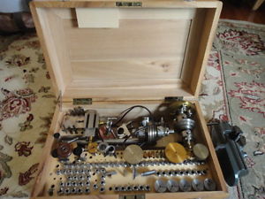 Lorch boxed 8mm lathe set, full collet set, cross-slide, step chucks, face-plate