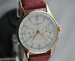 VINTAGE WATCH CHRONO BAUME & MERCIER 36MM 18K ROSE GOLD 1958 MANUAL LANDERON 55