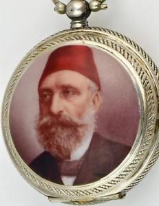 Antique silver&enamel Ottoman Pasha officer award Dent,London watch&chain.Tughra