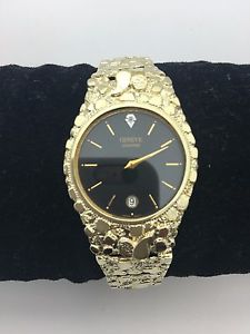 Geneve Diamond 10K Solid Yellow Gold Nugget Style 7.5" Wrist Round Watch Jewelry