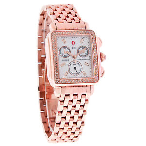 Michele Deco Diamond Chrongraph Ladies Rose Gold Swiss Quartz Watch MWW06P000109