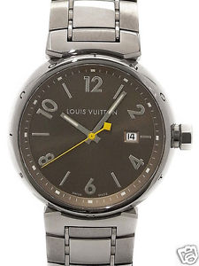 Auth LOUIS VUITTON Tambour Q1112 SS Brown dial plate Quartz Men's watch