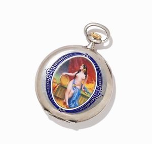 Peter Hudaver The Easter Maiden  Silver Case Enamel Nude Scene Pocket Watch