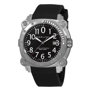 Hamilton H78555333 Mens Black Dial Automatic Watch with Rubber Strap