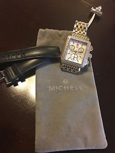 100% Authentic Michele Signature Deco Two Tone Diamond Watch MWW06P000108