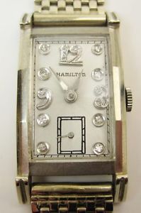 Fabulous Vintage to Art Deco Hamilton 19J 14K Gold Men's Watch 14 Diamonds Works