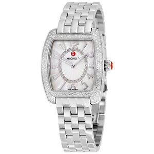 Michele Urban Mini Silver White Dial Stainless Steel Diamond Ladies Watch
