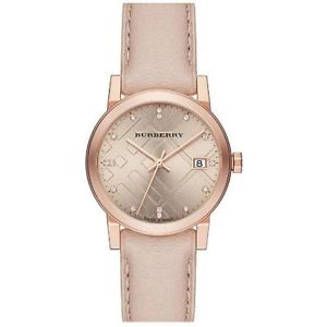 Burberry BU9131 Womens Rose Gold Dial Quartz Watch with Leather Strap