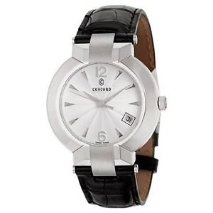 Concord 0311799 Mens Silver Dial Quartz Watch with Leather Strap
