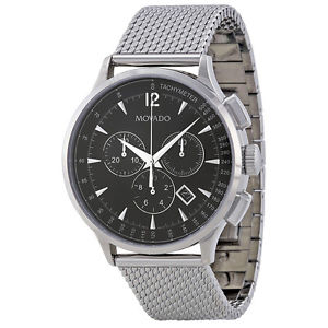 Movado Circa Chronograph Black Dial Stainless Steel Mesh Men's Watch