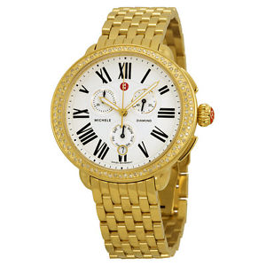 Michele Serein Diamond Chronograph Gold-Tone Steel Ladies Watch