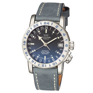 Glycine Men's 3917.18-LB8B Airman 17 GMT Automatic Blue Dial Blue Leather Watch