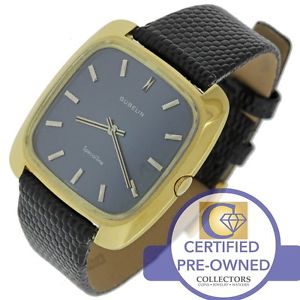 Vintage Men's Gubelin Special-Time 18K Yellow Gold Blue Swiss Mechanical Watch