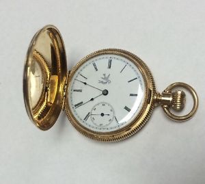 14K Gold Elgin Pocket Watch Engraved Dueber Case Runs great