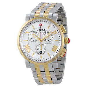 Michele Sport Sail Large Chronograph White Dial Two-tone Ladies Watch