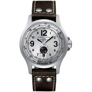 Hamilton H765155539 Mens White Dial Analog Automatic Watch with Leather Strap