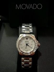 New Movado Series 800 White Mother Of Pearl Dial Ladies Diamond Watch 2600120