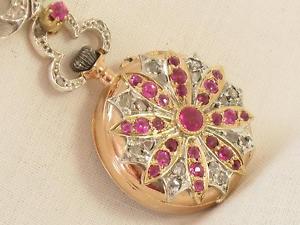 MAGNIFICENT SWISS 18k SOLID GOLD ANTIQUE POCKET WATCH - DIAMONDS & RUBIES