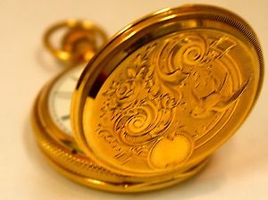 Vintage Fancy Elgin 14K Solid Yellow Gold 39mm Hunter Case Pocket-Watch 56 Grams