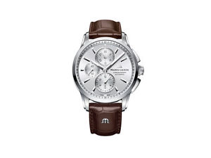 Maurice Lacroix Pontos Chronograph Automatic Watch, ML 112, Day, Silver, Leather