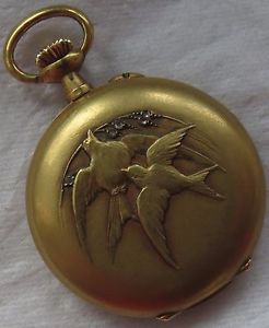 Ulysse Nardin Small Pocket Watch 18K solid gold & diamonds hunter case