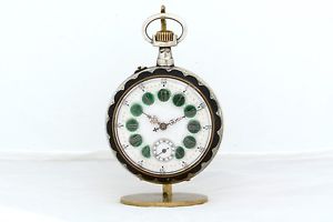 Ultra RARE Large Enamel Reverse Opposite Second Silver Pocket Watch 65mm