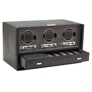 Wolf Blake Triple 2.7 Automated Mechanical Lockable Watch Winder - Black Lizard