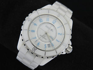 AUTH CHANEL LIMITED EDITION J12 WHITE CERAMIC  BLUE LIGHT 38mm AUTO WATCH EY829